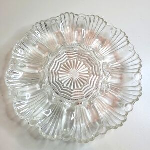 Vintage Egg Plate Server Clear Glass Scalloped With Ridges